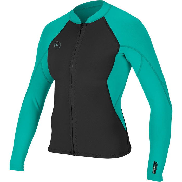 2024 O'neill Mujeres Reactor Ii 1.5mm Front Zip Chaqueta De Neopreno 5294 - Negro / Aqua