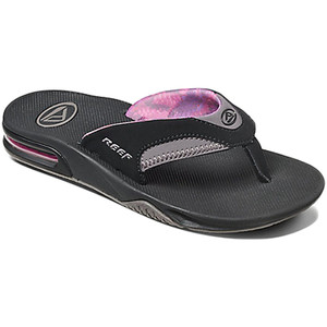 2024  Reef Womens Fanning Bottle Opener Flip Flops BLACK GREY R01626