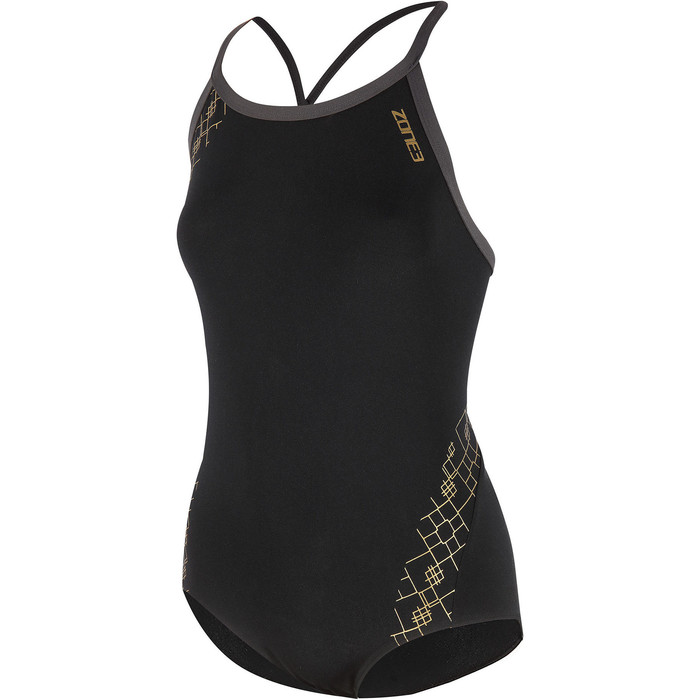 2024 Zone3 Womens Iconic Bound Back Swimsuit SW20WIB - Black / Grey / Gold