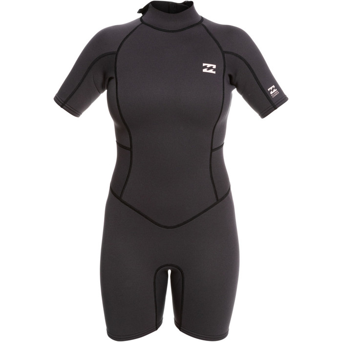 2023 Billabong Womens Launch 2mm Back Zip Shorty Wetsuit ABJW500109 - Black