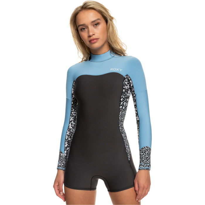 2024 Roxy Womens Swell Series 2mm Long Sleeve Back Zip Shorty Wetsuit ERJW403054 - Jet / Boy Blue