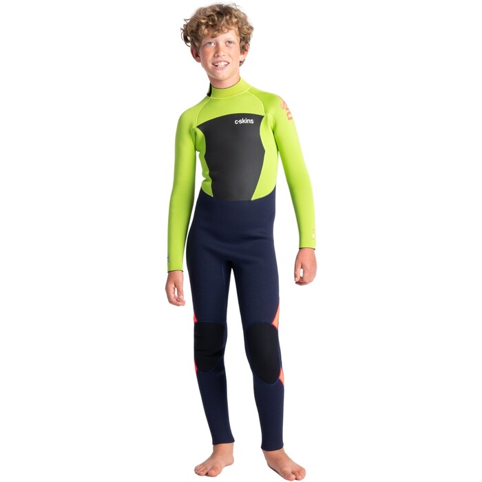 2024 C-Skins Junior Legend 4/3mm GBS Back Zip Wetsuit C-LE43JBZ - Slate Navy / Lime / Flo Red