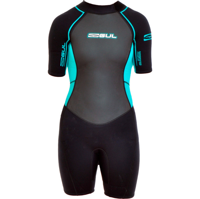 Gul Ladies Response 3/2mm Shorty Wetsuit in BLACK/AQUA - WAREHOUSE SECOND