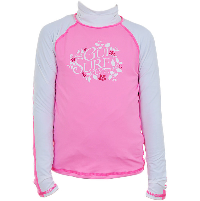 Gul Junior manga larga Surf Rash chaleco en rosa / blanco RG0335