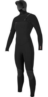 2025 ONeill Mujer Hyperfreak+ 5/4mm Chest Zip Con Capucha Neopreno 5478 - Black