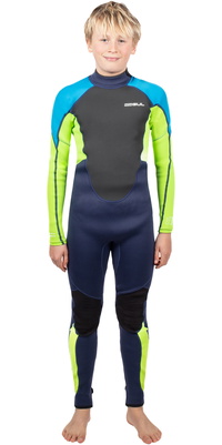 2025 Gul Junior Response 3/2mm Flatlock Back Zip Neopreno RE1322-C1 - Navy / Lime