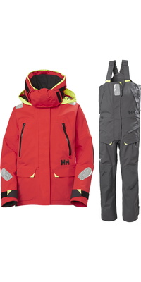 2026 Helly Hansen Womens Skagen Offshore Jacket & Trouser Sailing Suit 3425634257 - Ebony / Alert Red