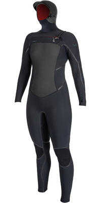 2025 ONeill Mujer Psycho Tech 6/4mm Chest Zip Con Capucha Neopreno 5548 - Black