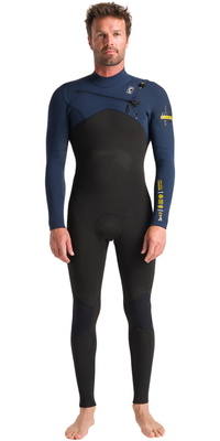 2025 C-Skins Hombres NuWave Session 4/3mm Chest Zip Neopreno C-NSE43MCZ - Black / Bluestone X / Saffron