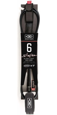 2026 Ocean And Earth Premium One-XT 6FT Slimline Ligera Comp Surf Leash OESLSC60XT - Black