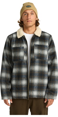 2025 Billabong Hombres Chaqueta De Lana A Cuadros Con Forro De Sherpa De Hills EBYJK00136 - Raven