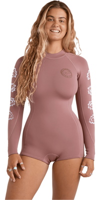 2026 Billabong Mujer Spring Fever Natural 2mm Manga Larga Back Zip Neopreno De Primavera 24BW193504 - Rosewood