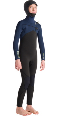 2025 C-Skins Junior Nuwave Session 5/4mm Con Capucha Chest Zip Neopreno C-NSE54JH - Black / Bluestone X / Cool Green