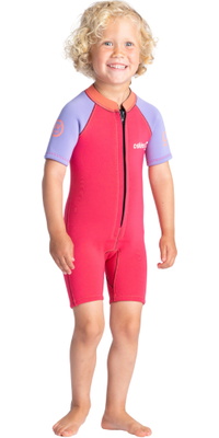 2025 C-Skins Junior C-KID 3/2mm Front Zip Shorty Wetsuit C-BA32SH - Coral / Lilac