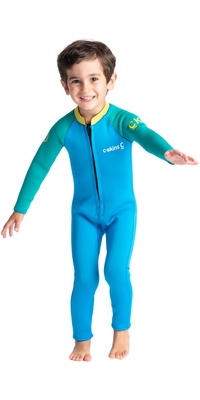 2025 C-Skins Junior C-KID 3/2mm Front Zip Neopreno C-BA32ST - Cyan / Green / Aurora Yellow