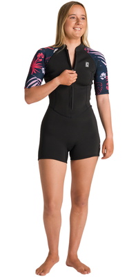 2026 C-Skins Mujer NuWave Solace Lite 2/2mm Front Zip Shorty Neopreno C-NSOL22SHW - Black / Tropical