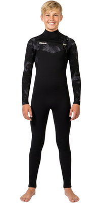 2025 Gul Junior Echo Natur 3/2mm Chest Zip Neopreno EC1329-BKSM - Black / Smoke