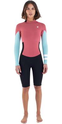 2025 Hurley Mujer Air 2mm Mid Manga Larga Back Zip Shorty Neopreno WSS0014232 - Spiced Coral