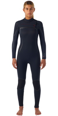 2026 ONeill Mujer Hyperfreak Fire 4/3+mm Chest Zip Neopreno 5664 - Black / Black