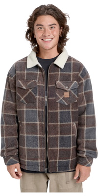 2026 Quiksilver Hombres Chaqueta Sherpa Fleece EQYPF03080 - Chocolate Brown Sherpa Plaid