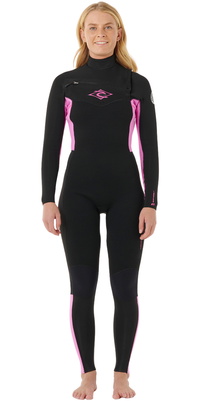 2026 Rip Curl Mujer Dawn Patrol 3/2mm Chest Zip Neopreno 161WFS - Black / Pink