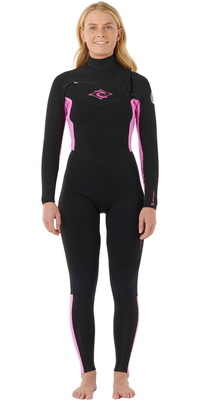 2026 Rip Curl Mujer Dawn Patrol 4/3mm Chest Zip Neopreno 160WFS - Black / Pink