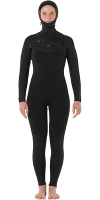 2026 Rip Curl Mujer Dawn Patrol 5/4mm Con Capucha Chest Zip Neopreno 15YWFS - Black