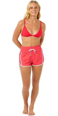 2025 Rip Curl Mujer Boardshorts Retro Volley 3 De Cintura Alta 01QWBO - Hibiscus Red