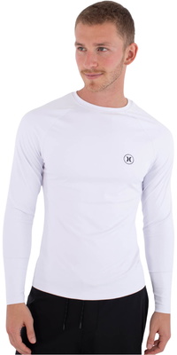 2026 Hurley Mens Slim Fit Icon Circle Long Sleeve Rash Vest MLEU00008 - White
