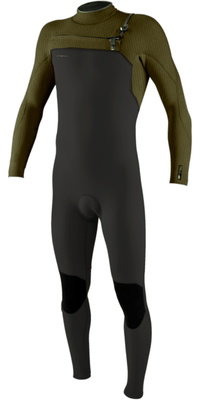 2026 ONeill Mens Hyperfreak 4/3mm+ Chest Zip Wetsuit 5344 - Raven / Army