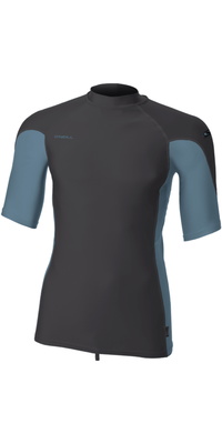 2026 ONeill Hombres Hyperfreak Skins Camiseta De Lycra De Manga Corta 5690 - Tempered Steel / Blue Fusion