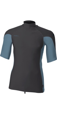 2026 ONeill Hombres Hyperfreak Skins Camiseta De Lycra De Manga Corta Y Cuello Alto 5706 - Tempered Steel / Blue Fusion