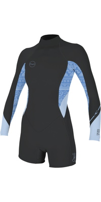 2026 ONeill Womens Bahia 2/1mm Back Zip Long Sleeve Springsuit Wetsuit 5291 - Tempered Steel / Surf Abstract / Chambry Blu