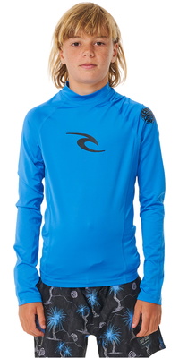 2026 Rip Curl Junior Camiseta De Lycra De Manga Larga Waves UPF 12VBRV - Blue Gum