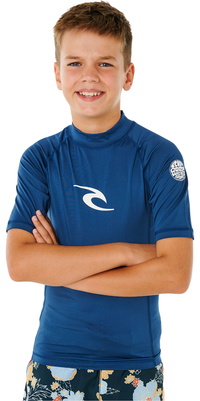 2026 Rip Curl Junior Camiseta De Lycra De Manga Corta Waves UPF 136BRV - Light Navy