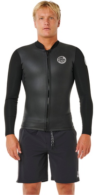 2026 Rip Curl Hombres Dawn Patrol 1.5mm Front Zip Chaqueta 12NMWJ - Black
