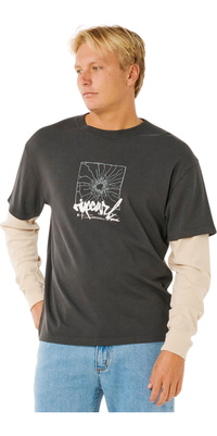 2026 Rip Curl Hombres Visiones Interiores Destrozadas Camiseta Larga De Manga 0Y7MTE - Washed Black