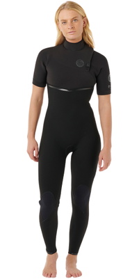 2026 Rip Curl Mujer E-Bomb 2mm Zip Free Manga Corta Neopreno 16WWFS - Black