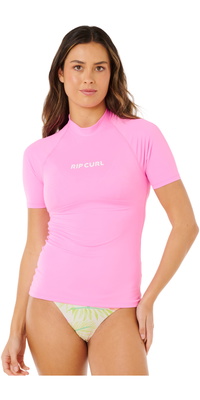 2026 Rip Curl Womens Molokai Short Sleeve Solid UPF Rash Vest 19QWRV - Super Pink