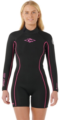 2026 Rip Curl Mujer Steph Gilmore Dawn Patrol 2mm Back Zip Manga Larga Shorty Neopreno 14AWSP - Black / Pink