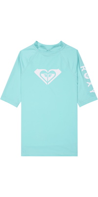 2026 Roxy Junior Whole Hearted Short Sleeve Rash Vest ERGWR03491 - Aqua Splash