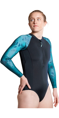 2026 ZONE3 Mujer Camiseta De Manga Larga Front Zip Bañador SW26WLS127 - Teal Tie Dye