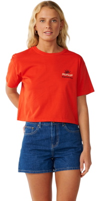 2026 Rip Curl Mujer Swell Camiseta De Cultivo 0P7WTE - Red