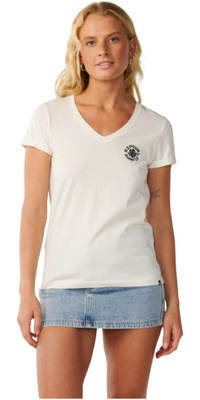 2026 Rip Curl Mujer Ola De Fiesta Cuello En V Camiseta 0Q5WTE - Off White