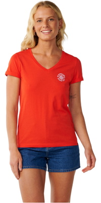 2026 Rip Curl Mujer Ola De Fiesta Cuello En V Camiseta 0Q5WTE - Red
