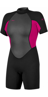 2026 ONeill Womens Reactor-2 2mm Back Zip Shorty Wetsuit 5043B - Black / Punk Pink
