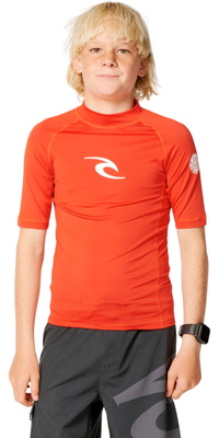 2026 Rip Curl Junior Camiseta De Lycra De Manga Corta Waves UPF 136BRV - Lava Rojo