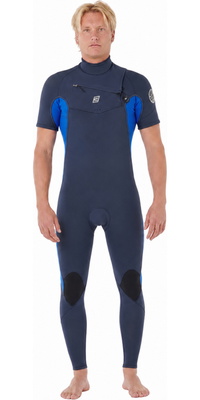 2026 Rip Curl Mens Dawn Patrol 2/2mm Short Sleeve Chest Zip Wetsuit 16VMFS - Electric Cobalt
