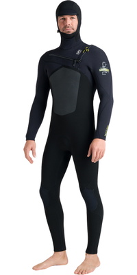 2026 C-Skins Mens Nuwave Rewired 6/5mm Hooded Wetsuit CRW65MH - Black / Black / Lime