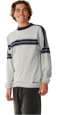 2026 Rip Curl Hombres Archivo TWU Stripe Crew Tejido Sudadera 00TMKN - Grey Marle